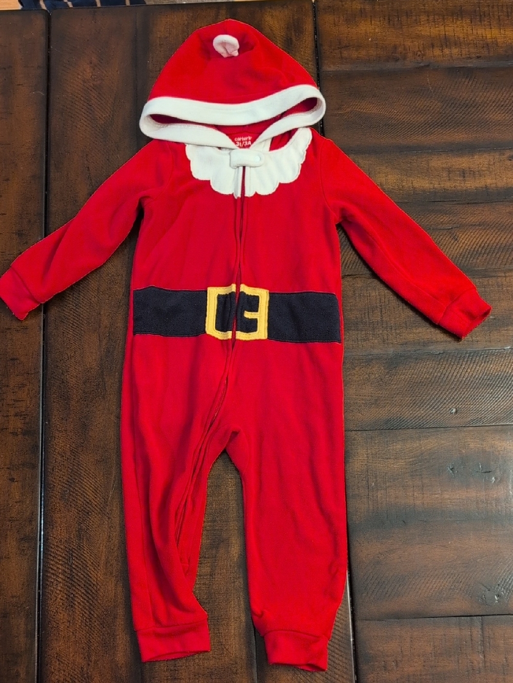 Carter's Toddler 3T Santa Hooded One-Piece Pajamas with Belt Detail